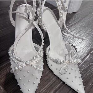 Steve Madden White Pearl-Studded Heels